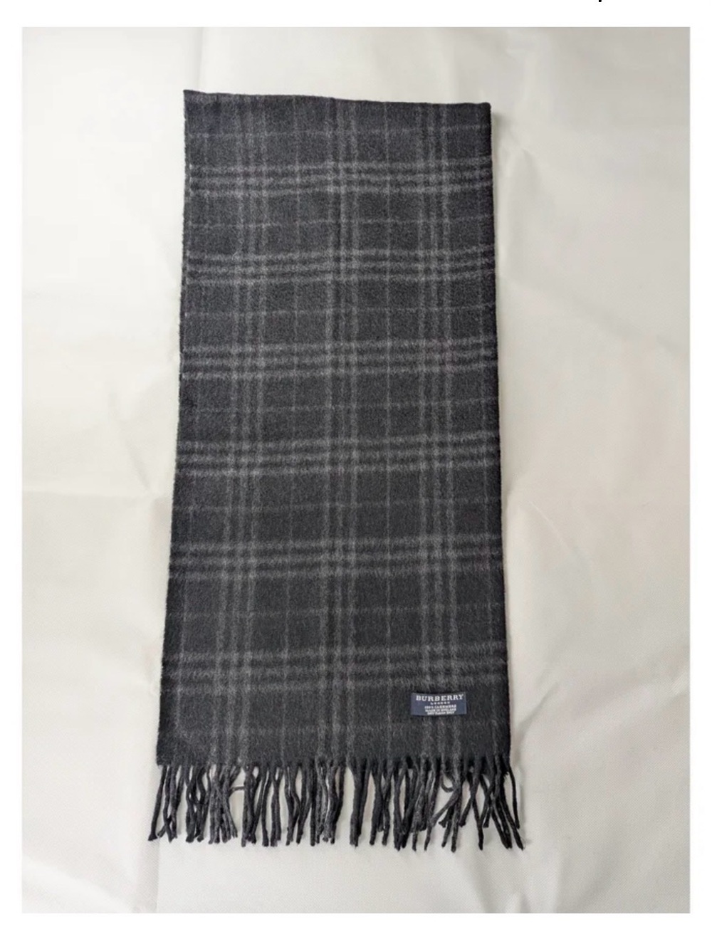 Burberry Charcoal Gray Plaid Cashmere Scarf